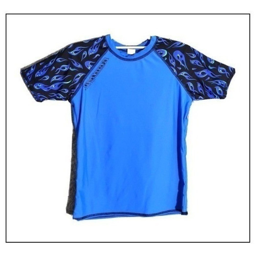 Ron Jon Rash Guard Kids M Blue‎ UPF 50 Quick Dry Surf Swim Beach Performance